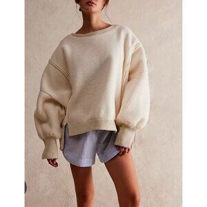 Free People sz M  We the Free Cozy Camden Sweatshirt  Vanilla Ice Cream Sherpa